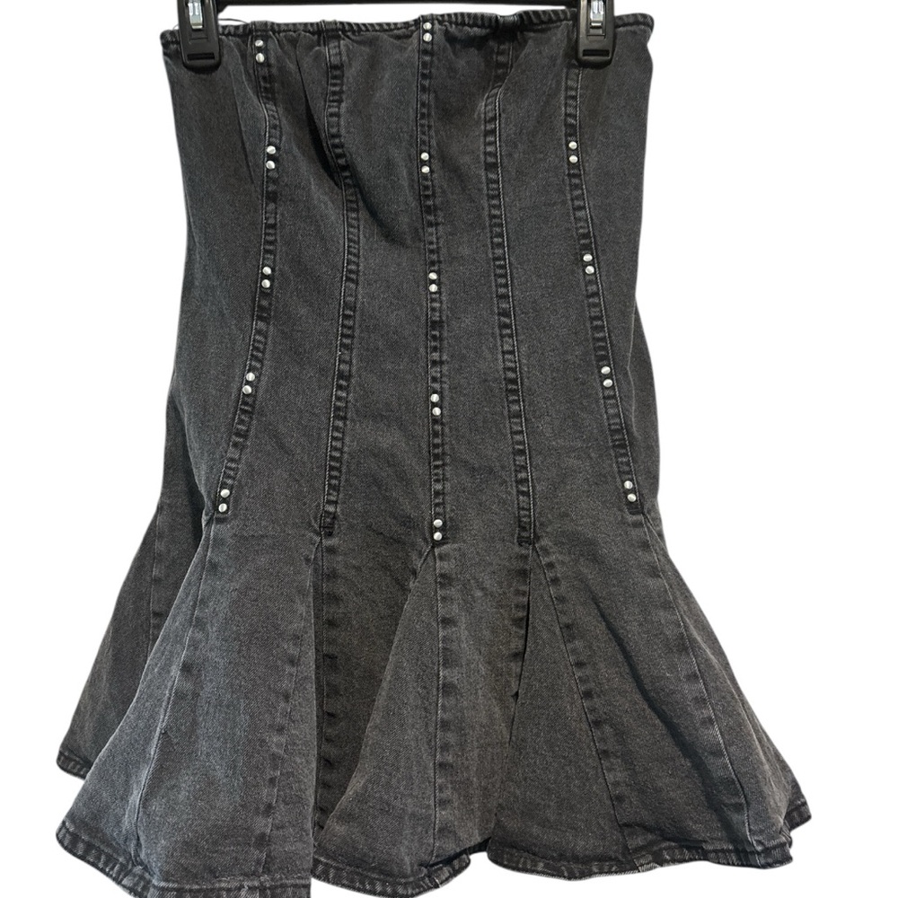 Wild Fable Black Denim Corset strapless dress Flared Hem Studded Y2K